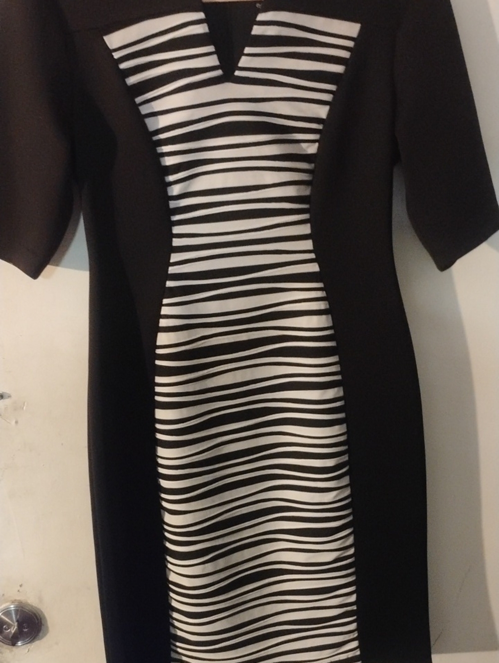 Black and White Striped Panel Sheath Dress